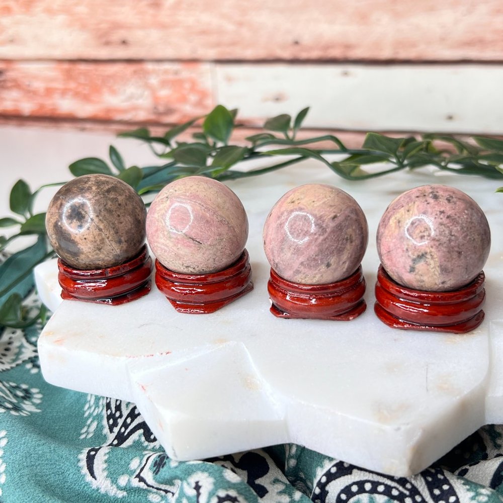 Single Rhodonite Mini Metaphysical Crystal Sphere | Crystal Ball - Picture 9 of 11
